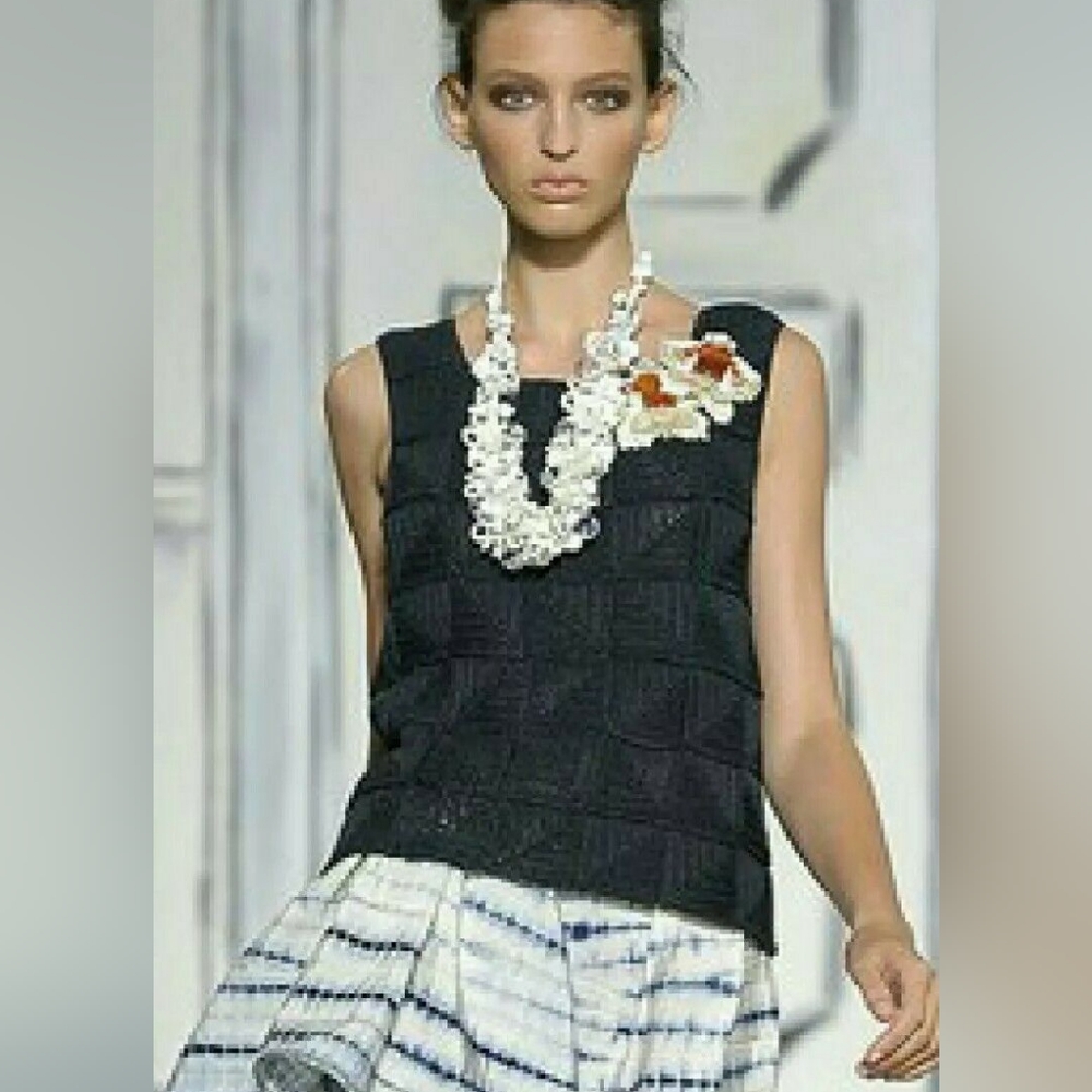 $2,200 OSCAR DE LA RENTA STUNNING BLUE EXCLUSIVE BEAD SILK KNIT RUNW BLOUSE US M